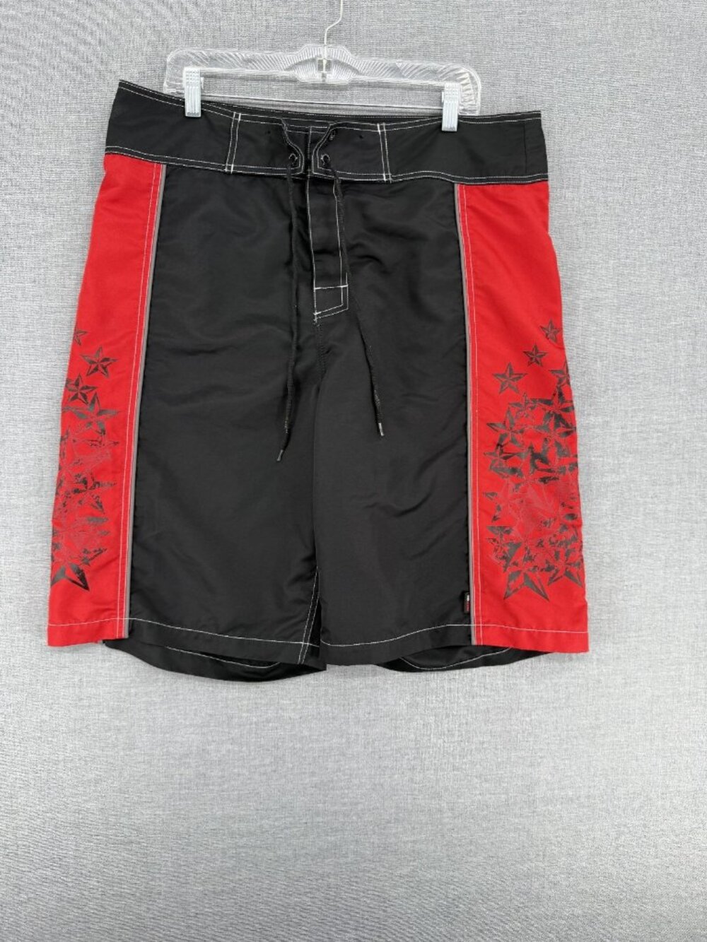 No Fear Board Shorts Black Star Mens 38 10" Swim Trunks Drawstring Y2K